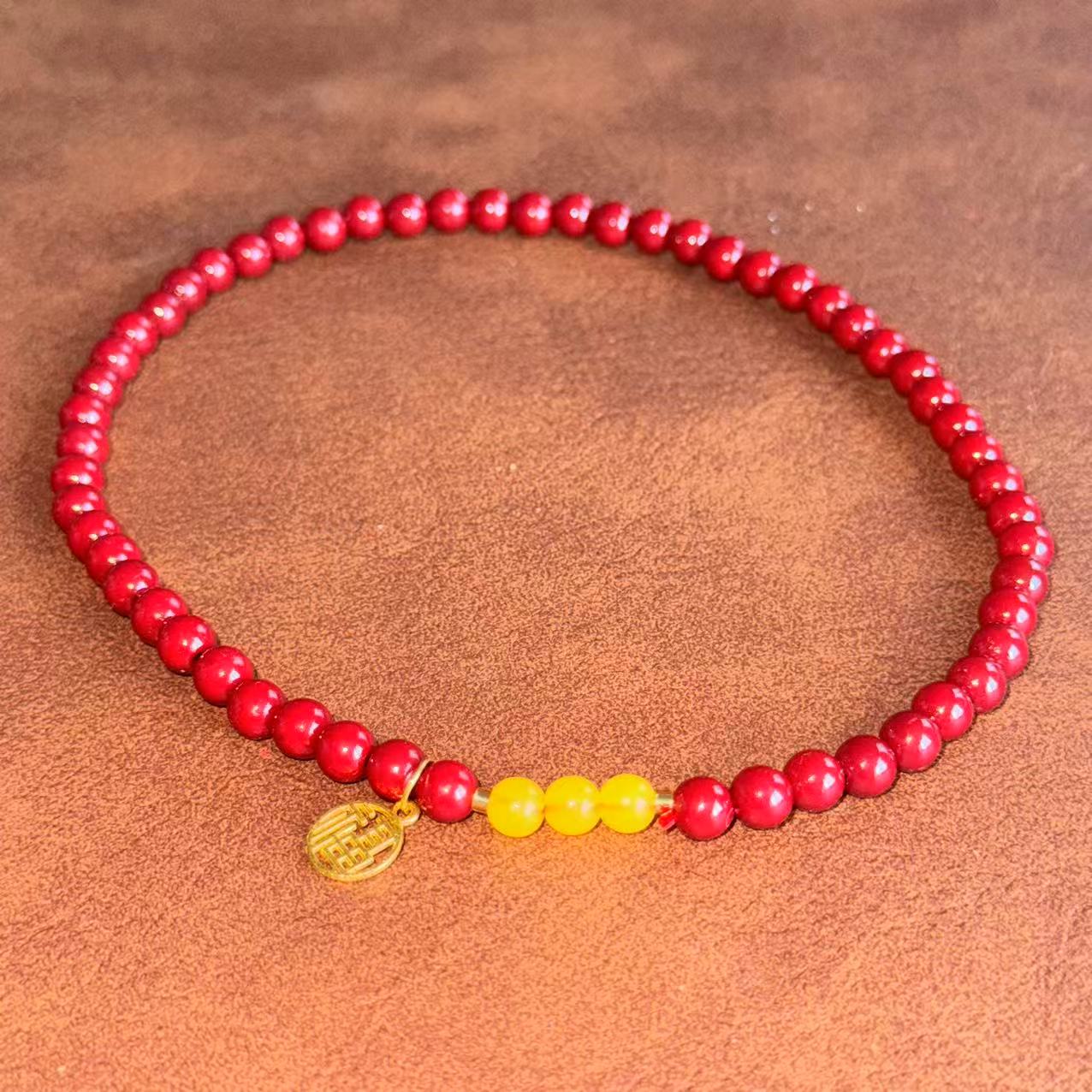 天然辰砂GW0042朱砂双圈手串