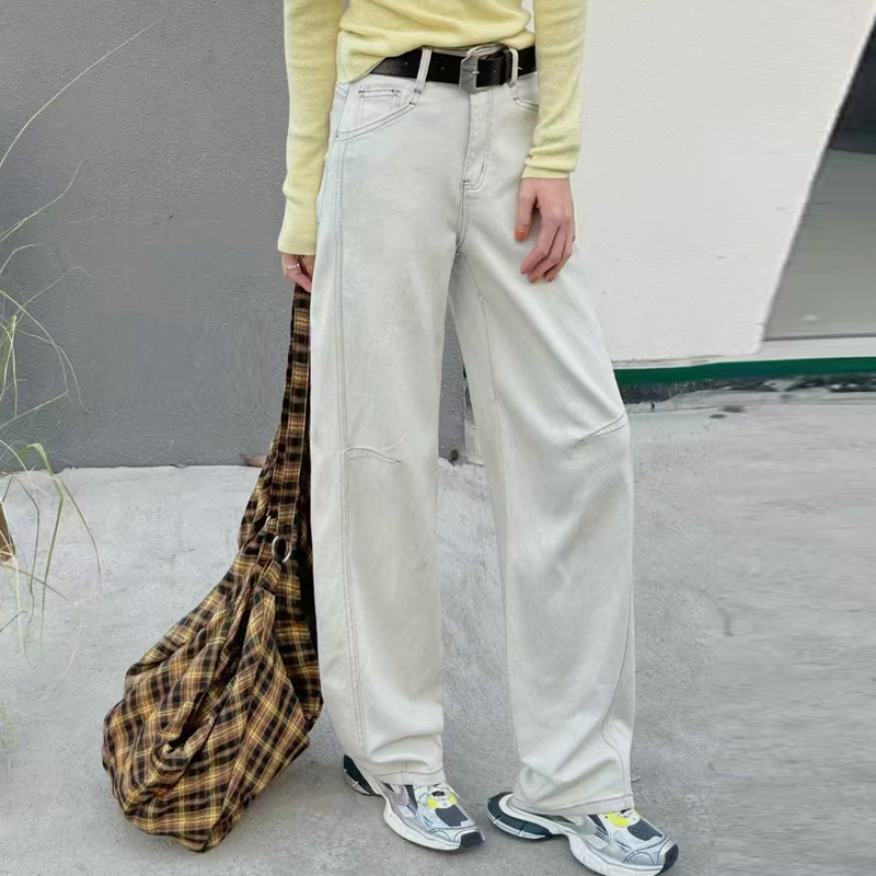 高腰显瘦茧型弯刀牛仔裤女春秋宽松直筒镰刀裤百搭阔腿裤拖地长裤