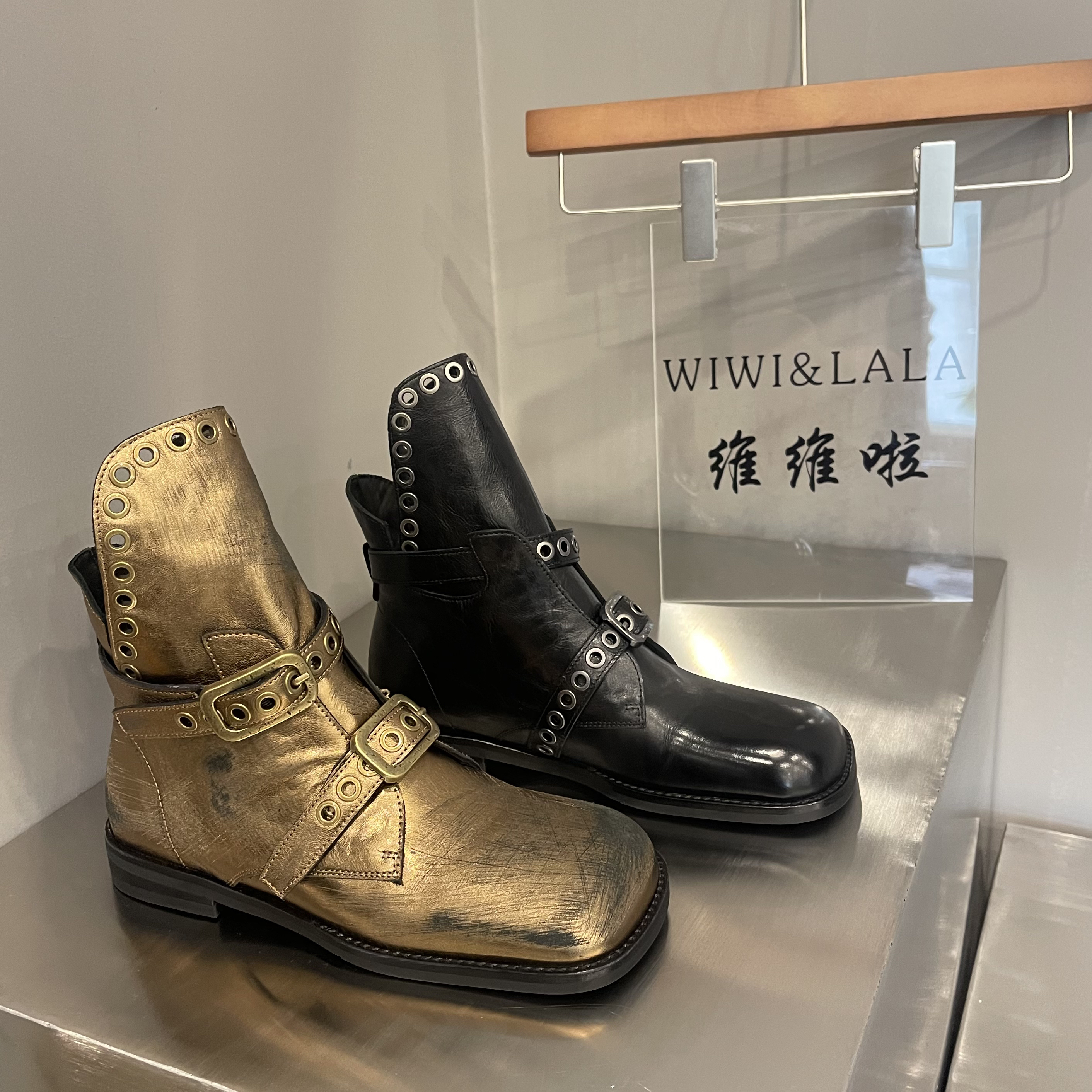 【维维啦】AW25秋款牛皮金属绑带短靴复古做旧2658-2