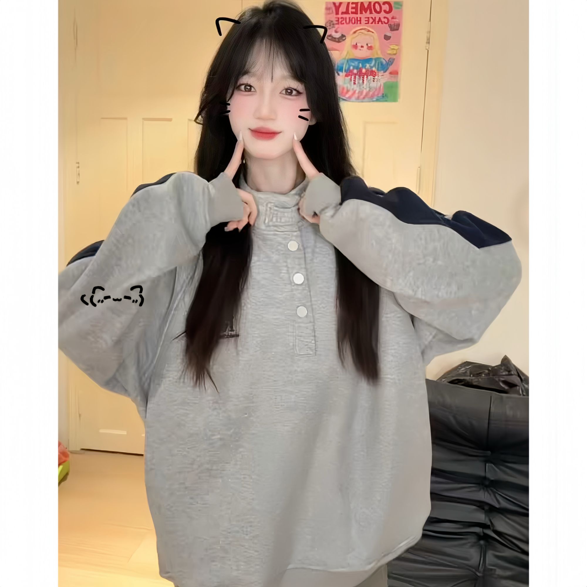 港风撞色立领卫衣早春穿搭男女潮牌加绒加厚宽松长袖上衣秋季上衣