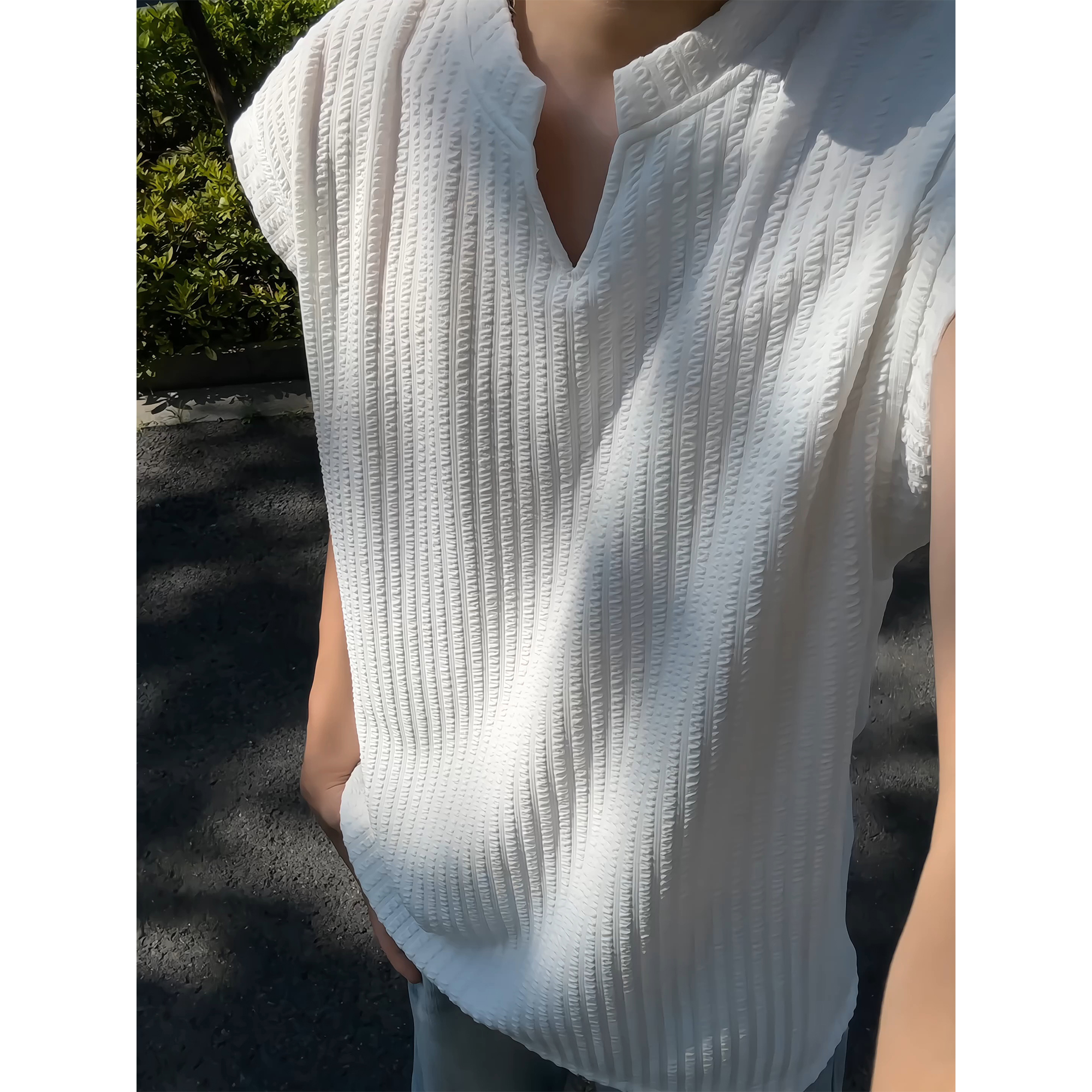 坎肩V领背心高级感男装美式凉感褶皱无袖T恤夏季薄款宽松运动汗衫