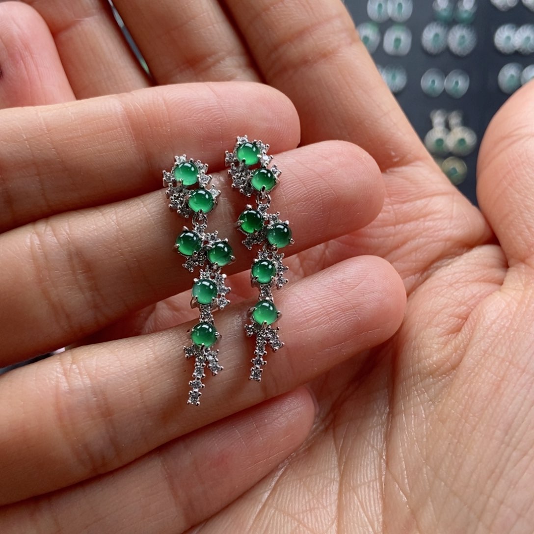 翡翠耳饰银S925镶嵌翡翠首饰