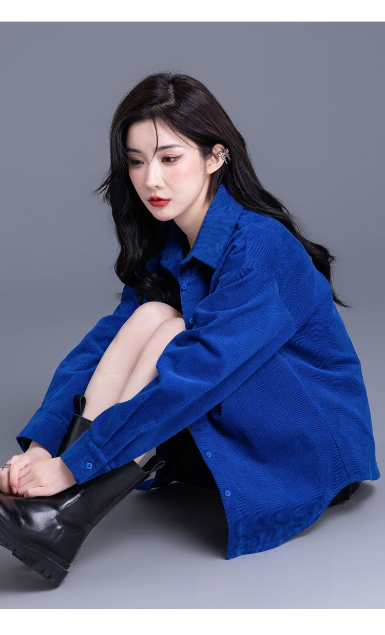 灯芯绒长袖衬衫外套女2025早春新款克莱茵蓝休闲时尚衬衣开衫外穿
