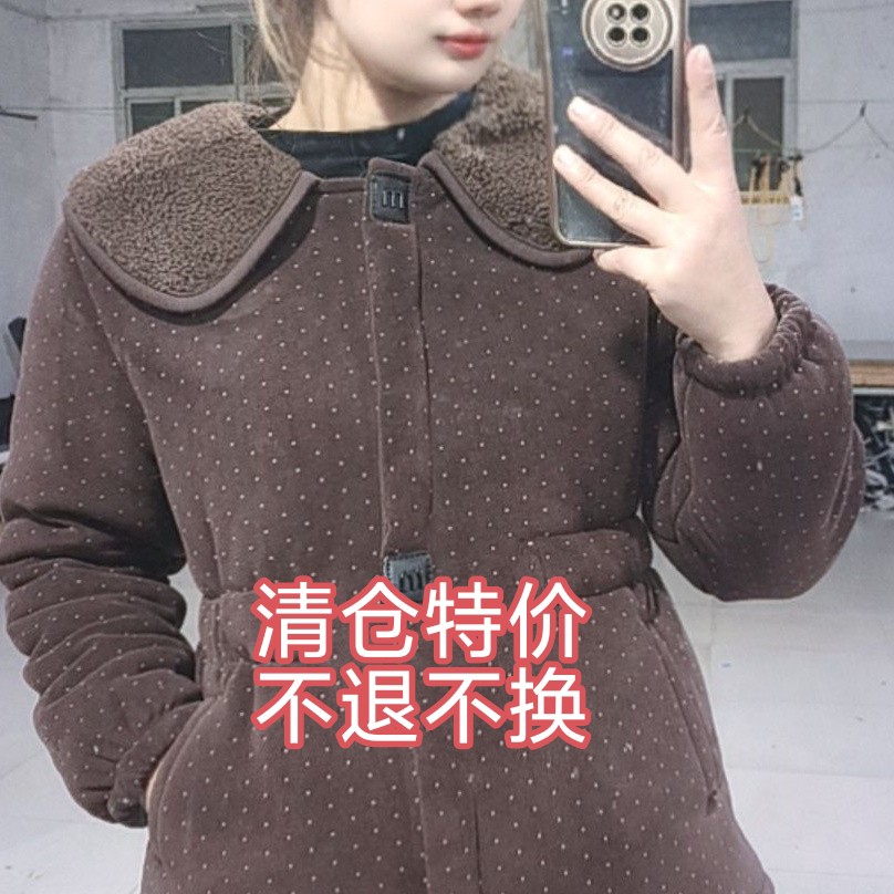 波点娃娃领收腰显瘦加厚上衣家居服《翻领》