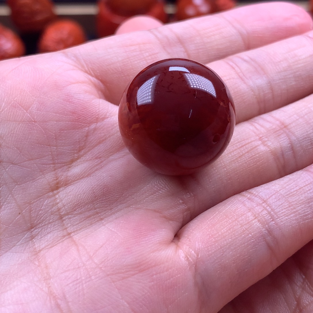 未镶嵌牛血火焰纹圆珠21.3ＭＭ南红玛瑙