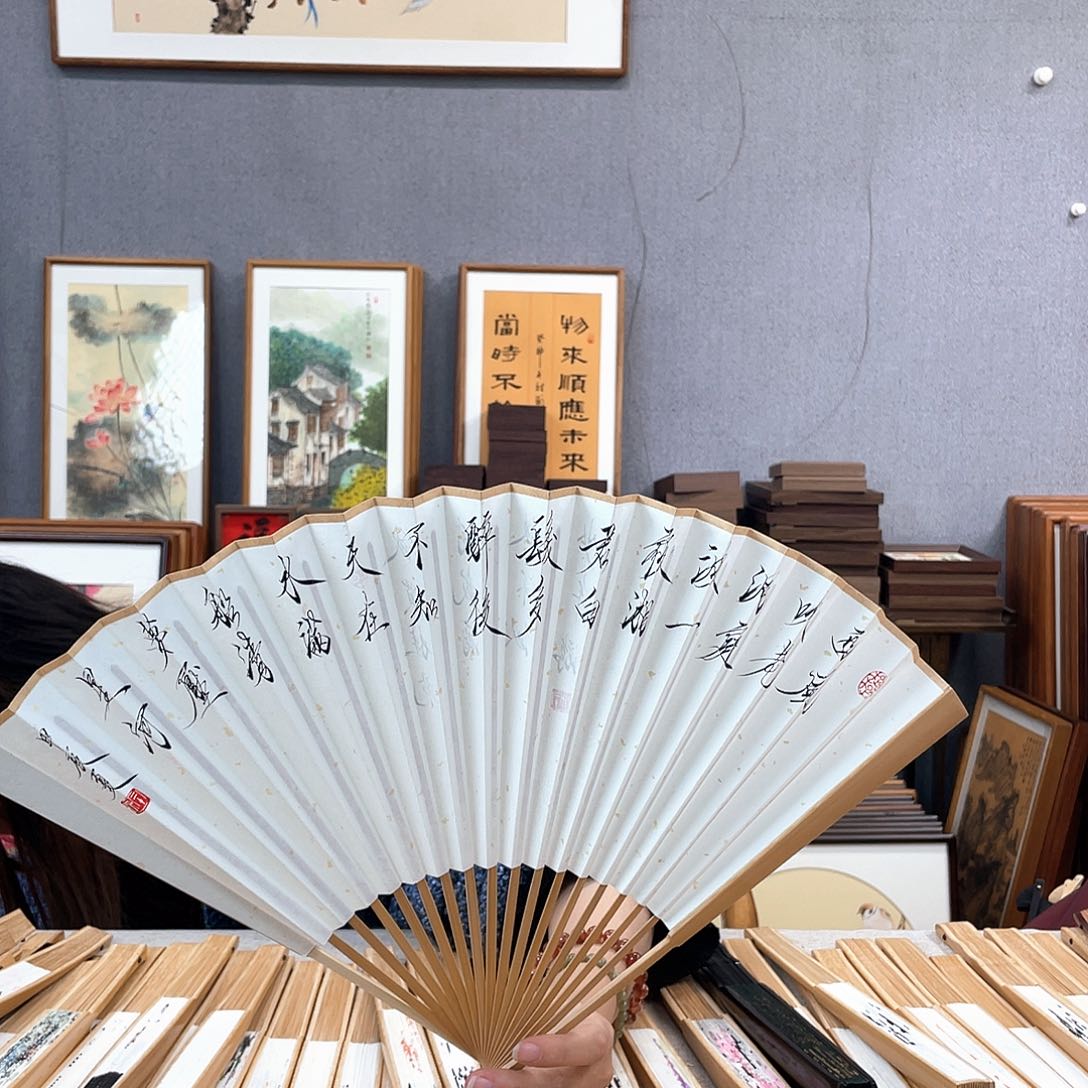 国画95寸玉竹-纯手绘-文玩扇骨（默认粘好）