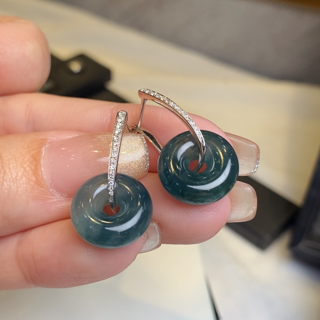 翡翠耳饰18K金镶嵌甜甜圈