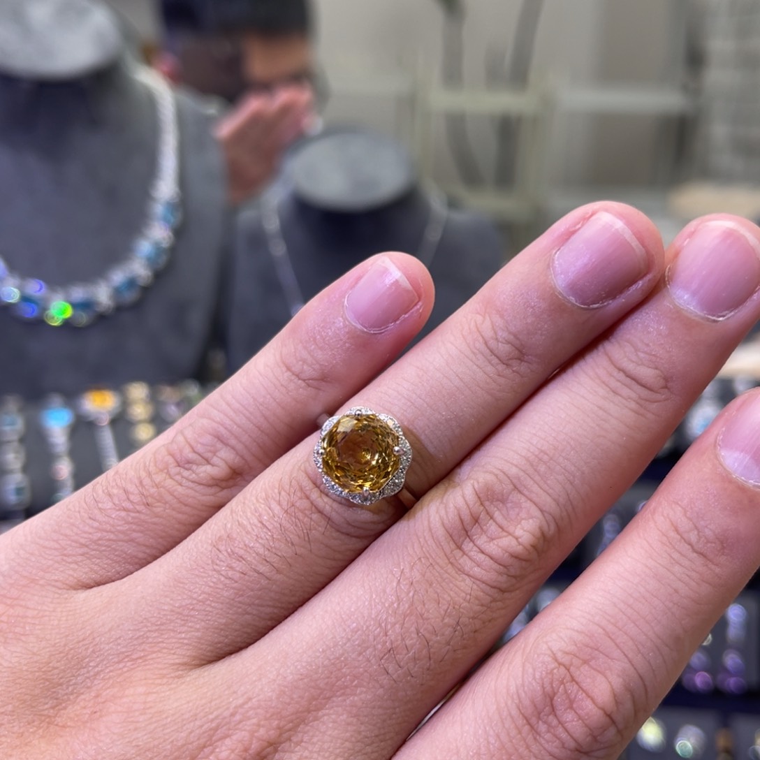 黄晶戒指银S925镶嵌……
