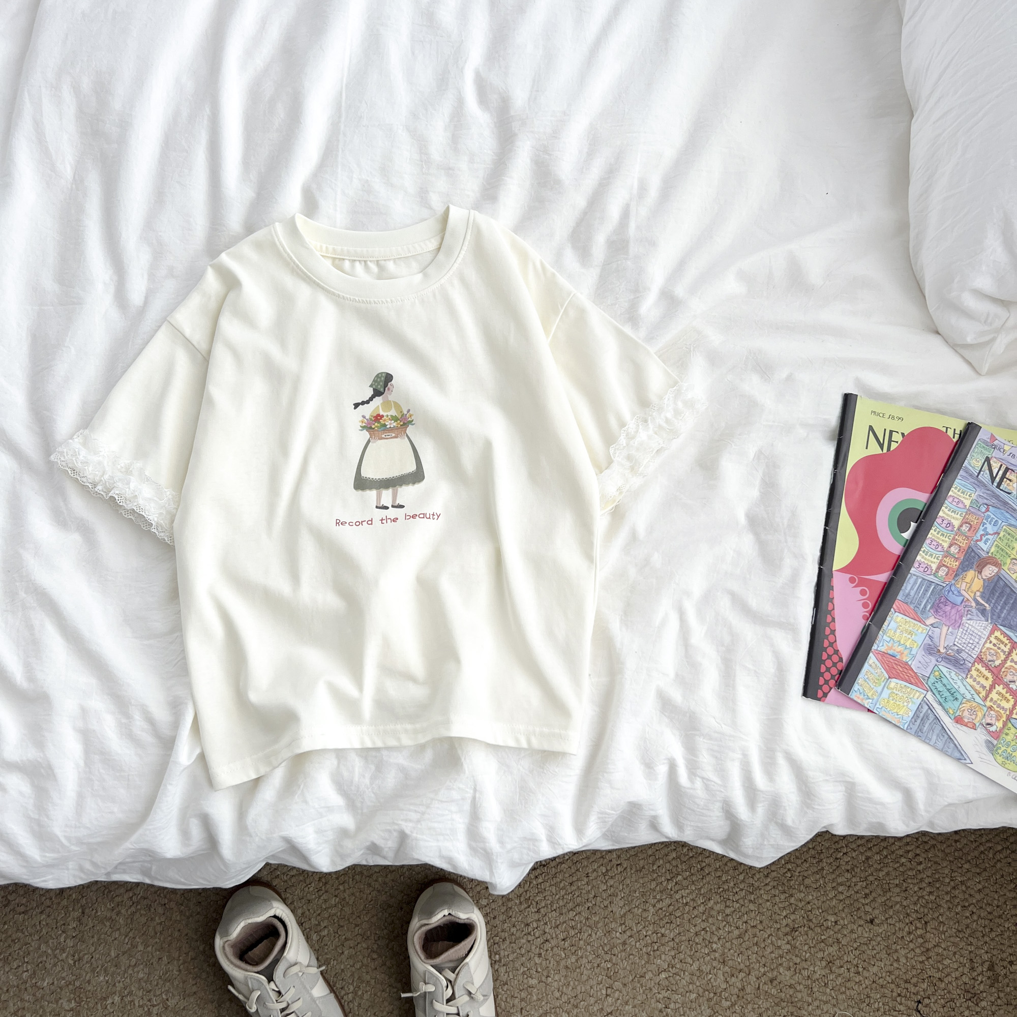 （现货）女童夏季花边短袖t恤洋气休闲衣服女宝薄款半袖ADYXW58633