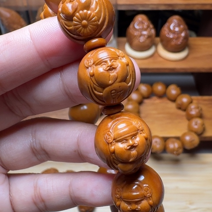 橄榄核手串/手链圆珠浮雕财神手串