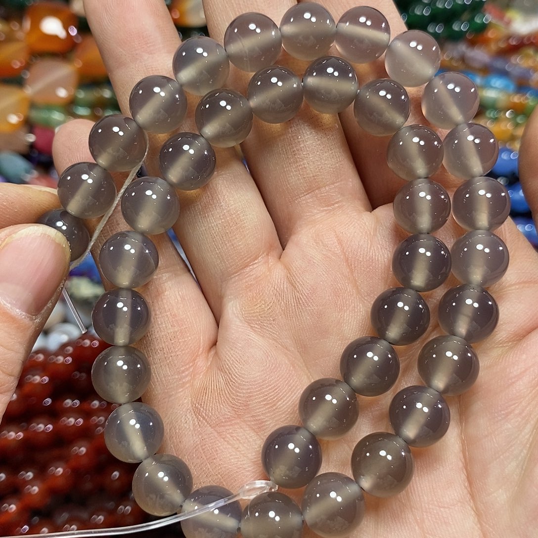 玛瑙/玉髓未镶嵌珠宝半成品烟灰玛瑙一条卡10mm