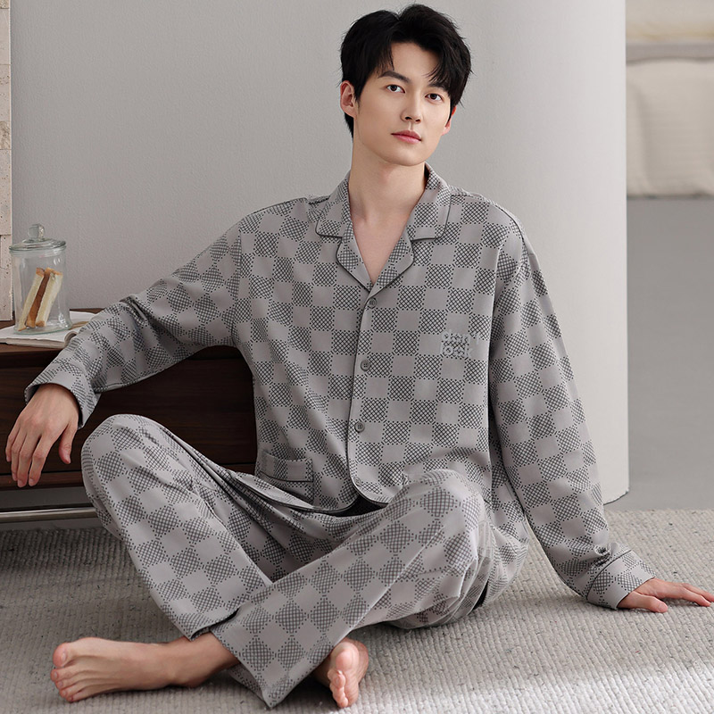 【100%纯棉】高品质春秋季男士长袖全棉睡衣套装家居服柔软酒红色