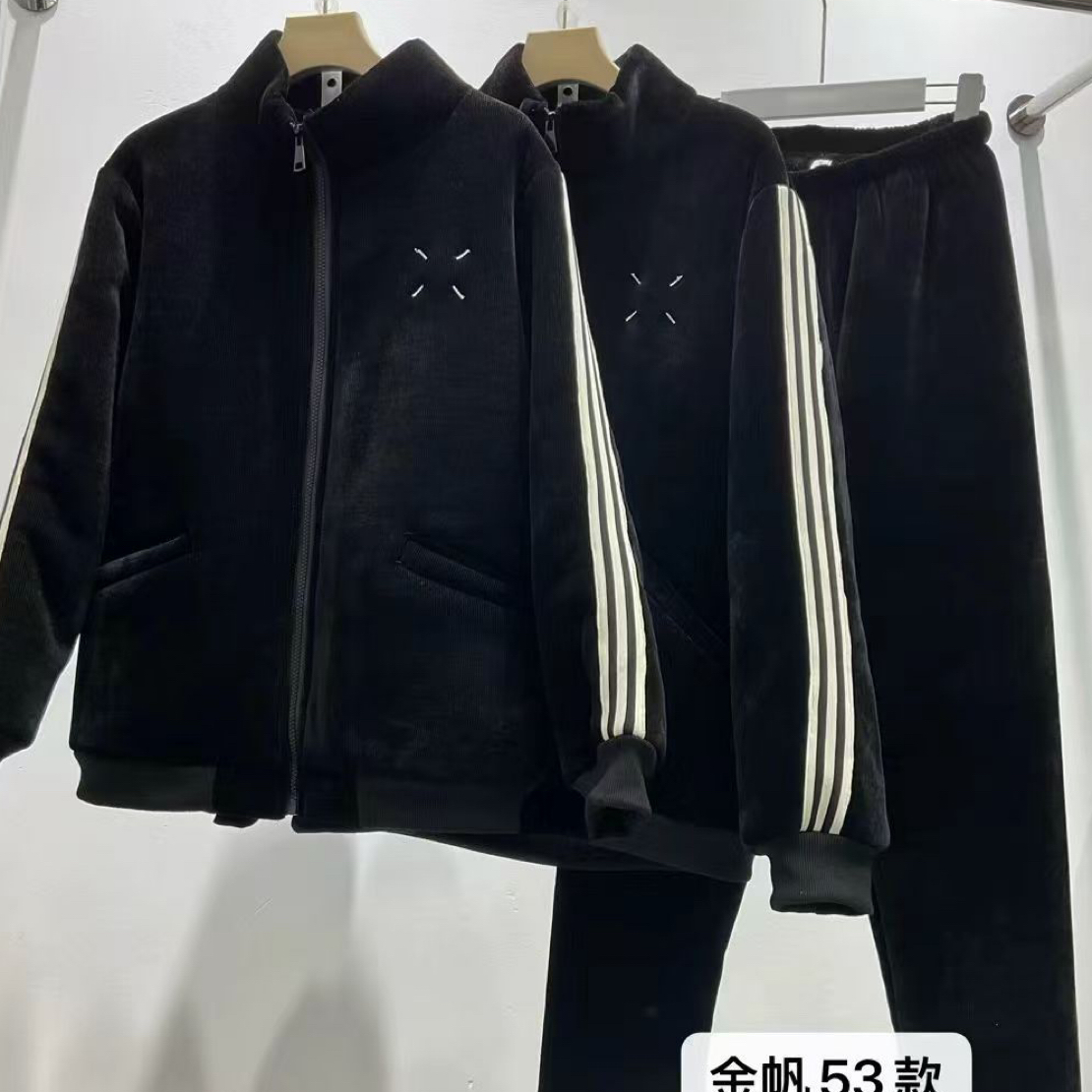 男女款三层加绒加厚冬季可外穿三条杠家居服套装