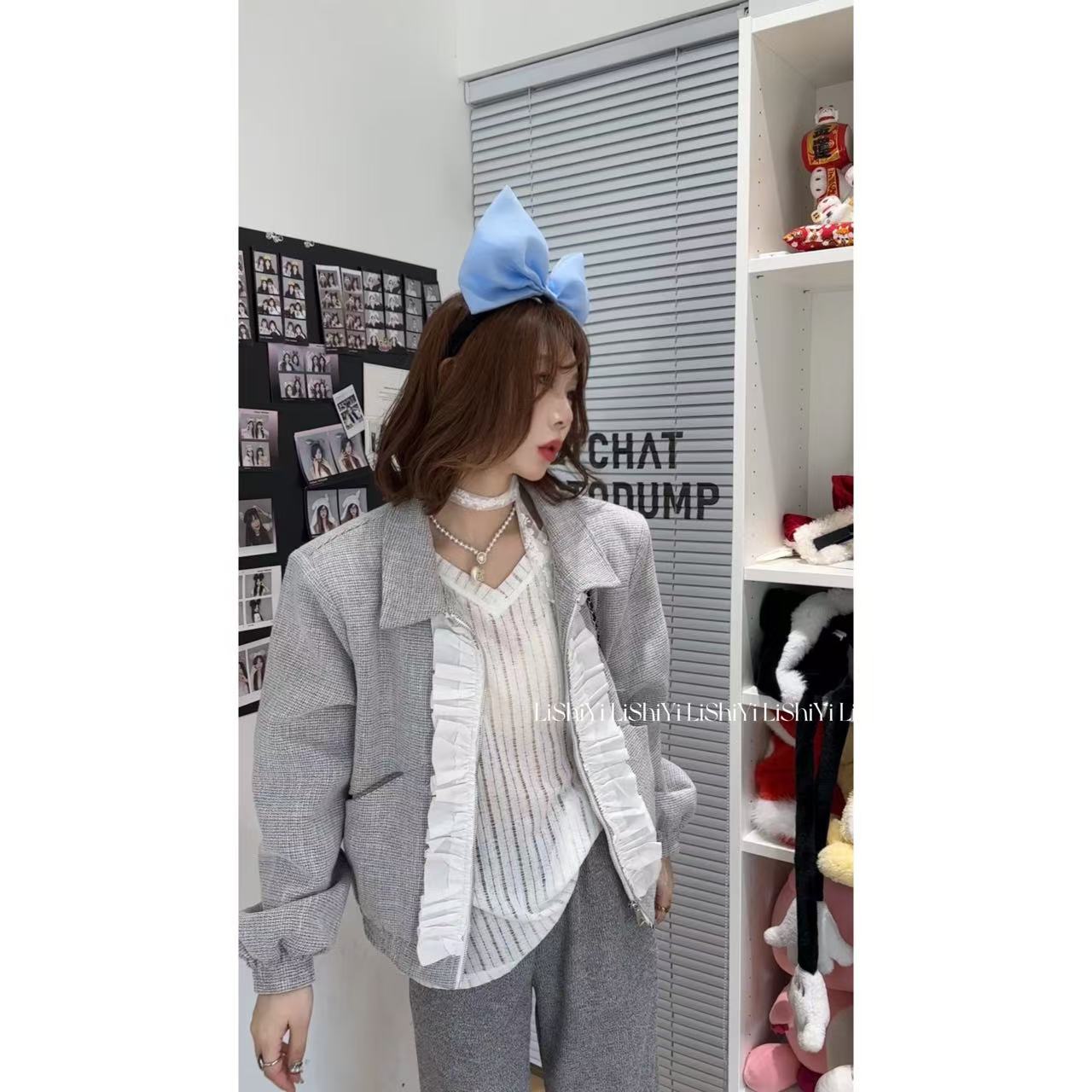 【韩系甜品站】氛围感小众设计感褶皱花边外套➕飘带上衣➕荷叶阔腿裤