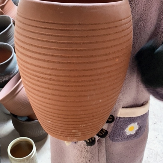 紫砂花盆口21高33，红陶龙蛋