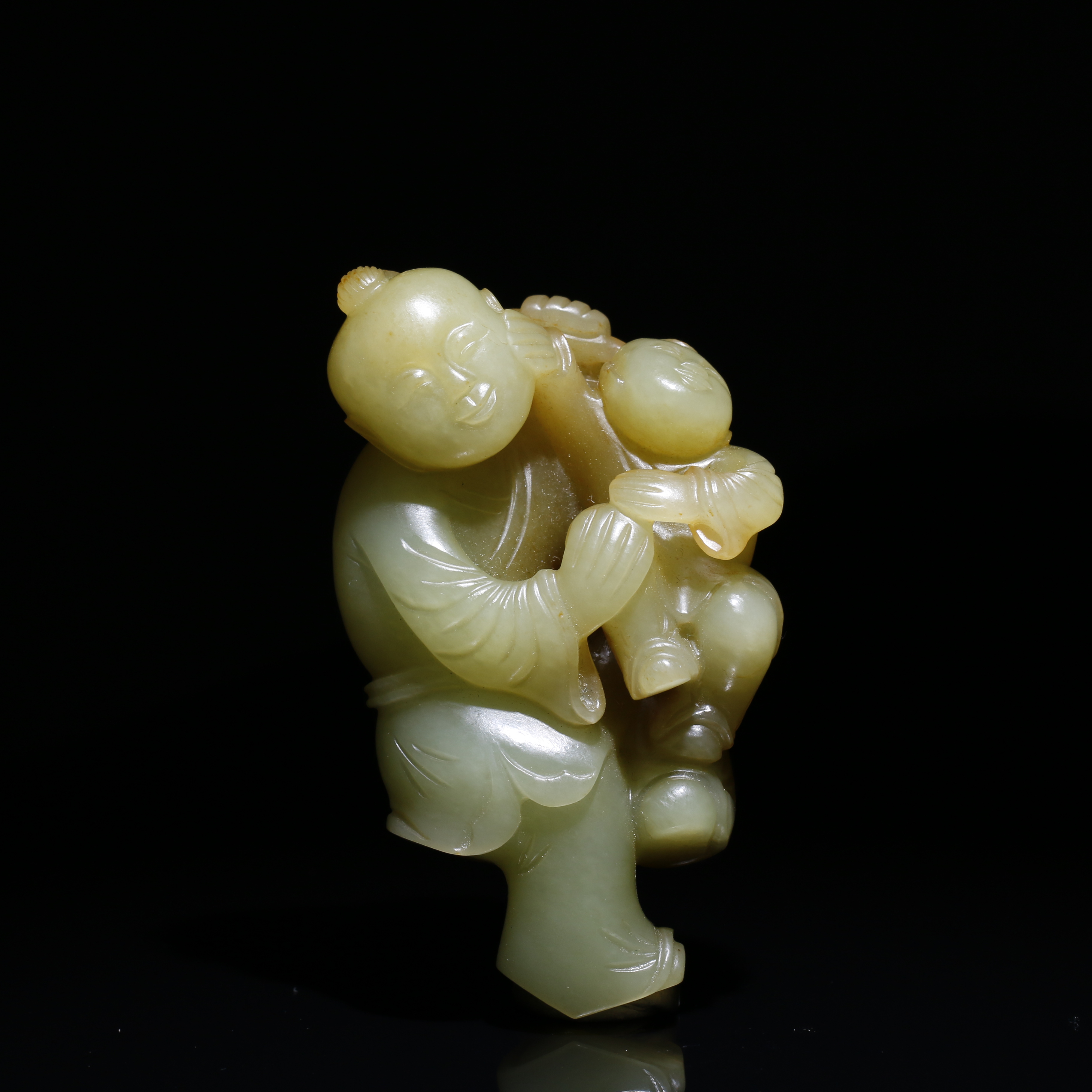 和田玉童子手把件/宫廷密宝禄/北京益州文物商店