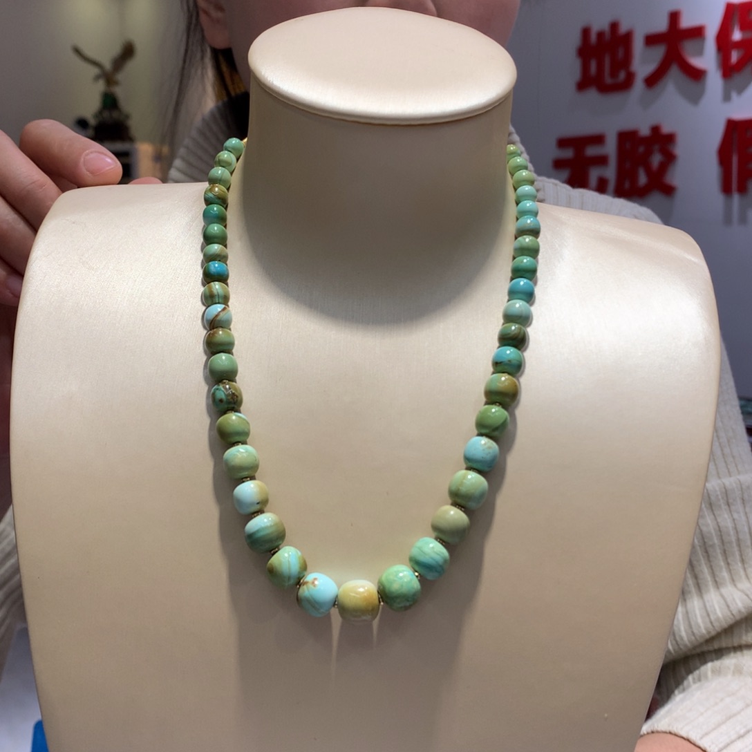 绿松石水波纹锁骨塔链18K金镶嵌