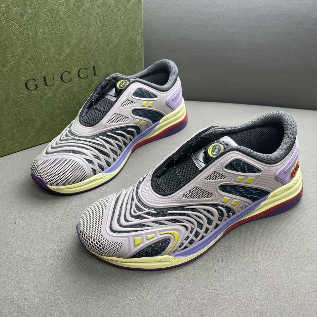 95新 GUCCI/古驰 多色拼接透气网面轻便舒适运动鞋 41.5码