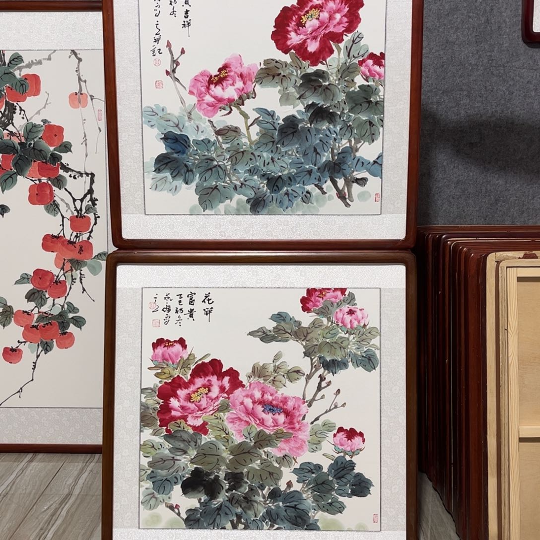 国画书画作品带框63×63
