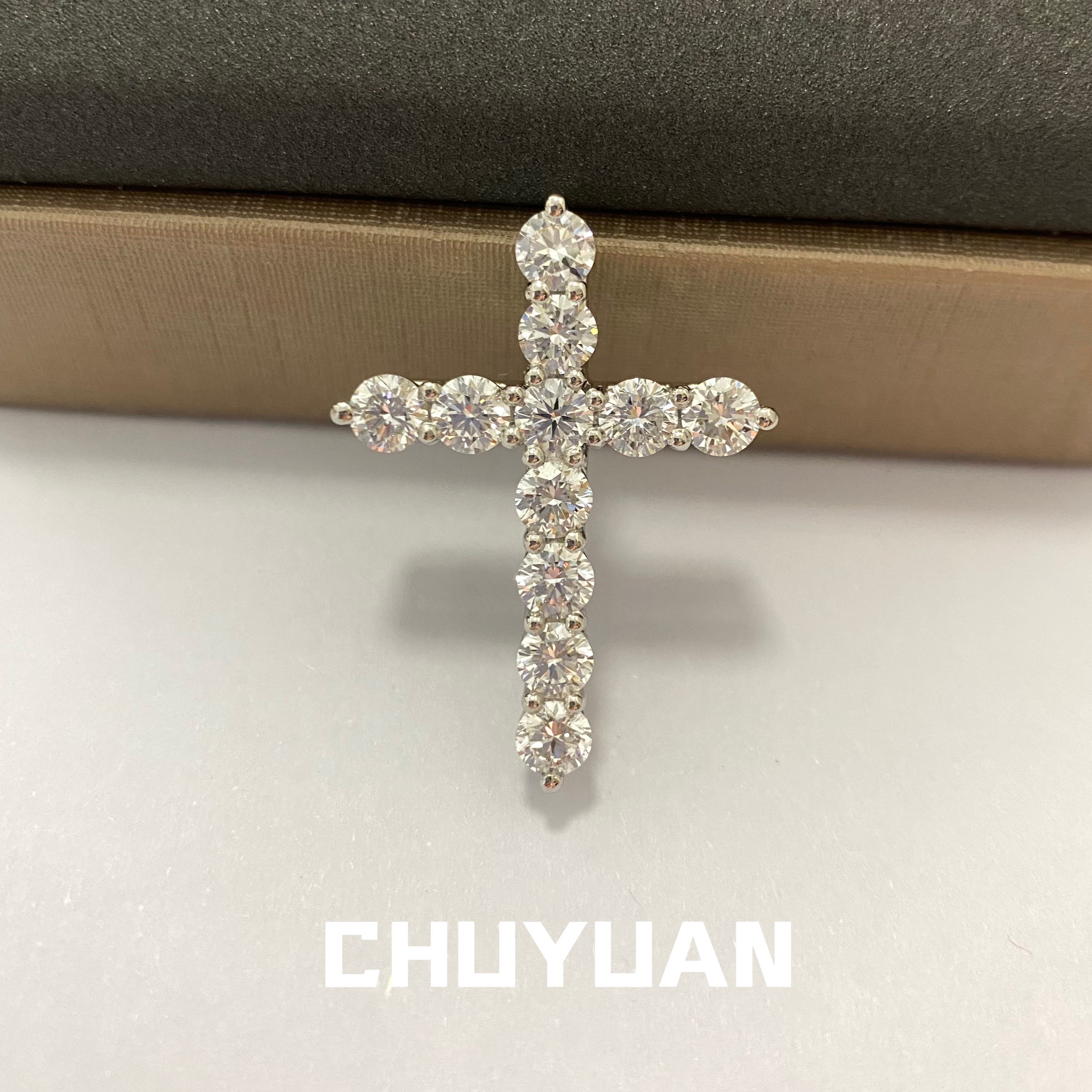 实验室培育钻石全钻十字架吊坠【总2.2克拉】【单颗20分】铂金吊坠