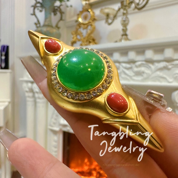 铜合金胸针 古董 绿宝权杖 中古 Vintage 胸针