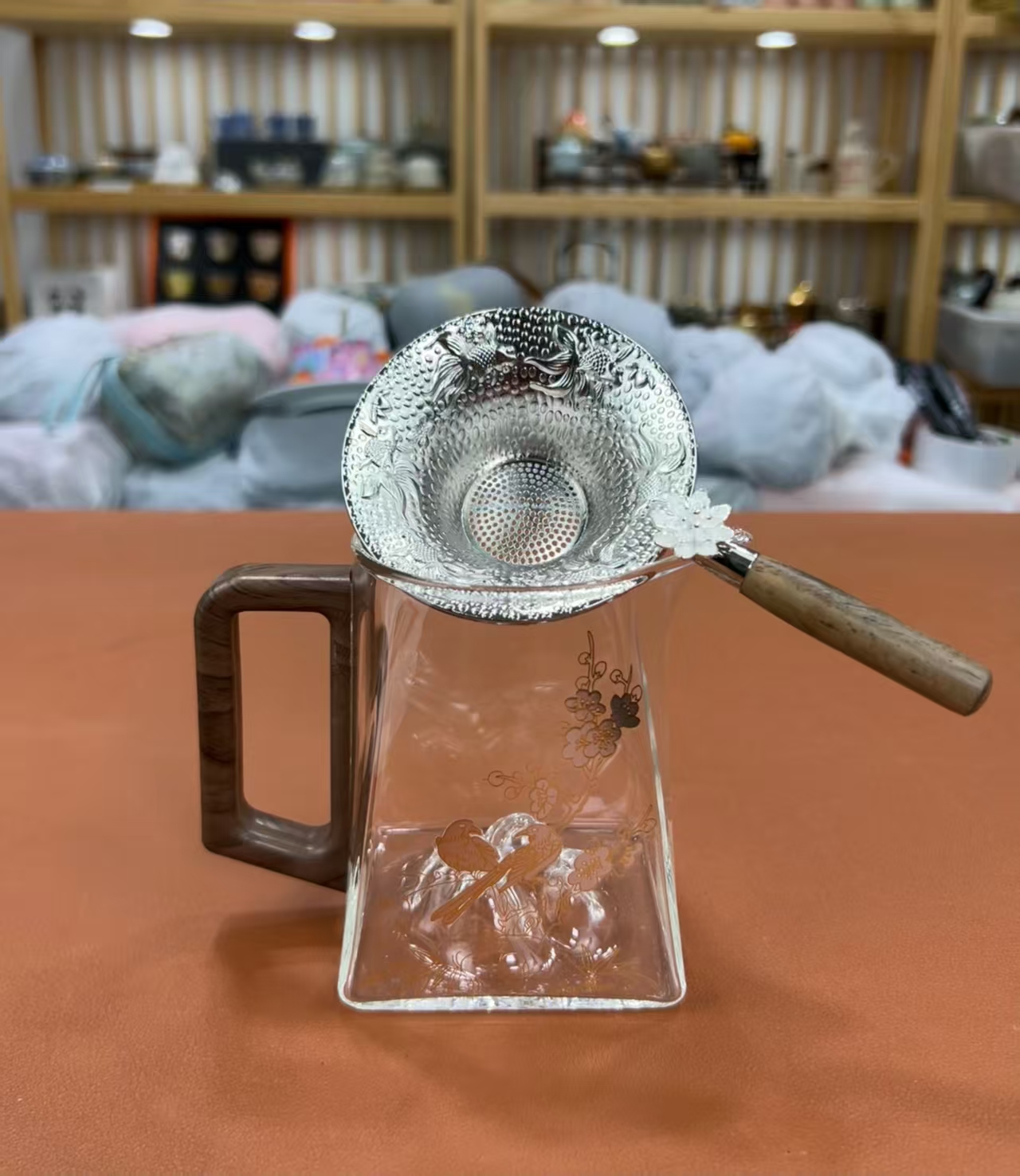 喜上眉梢玻璃公道杯+茶漏@@ZH2864