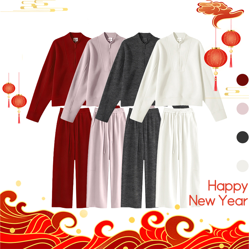 【年终大促】2026现货加绒加厚版半拉链卫衣裤休闲套装26333