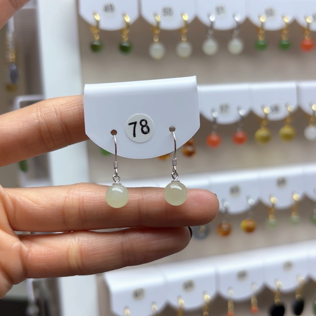 和田玉耳饰银S925镶嵌2