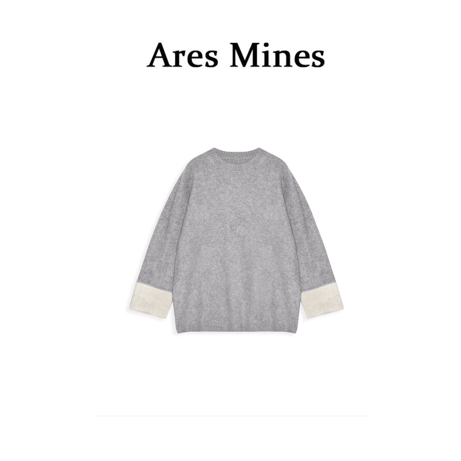 【盛朗熙Ares Mines】美式复古 舒适软糯袖口拼色圆领毛衣