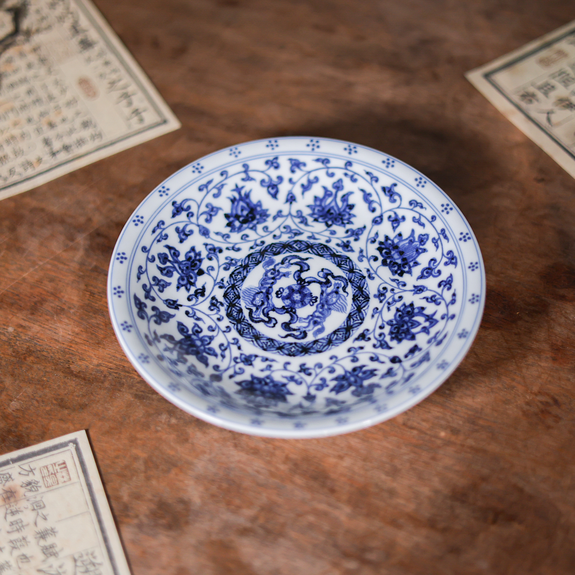 【九姐爱喝茶】青花缠枝莲壶承,口径16.5高度3（逸古0023）