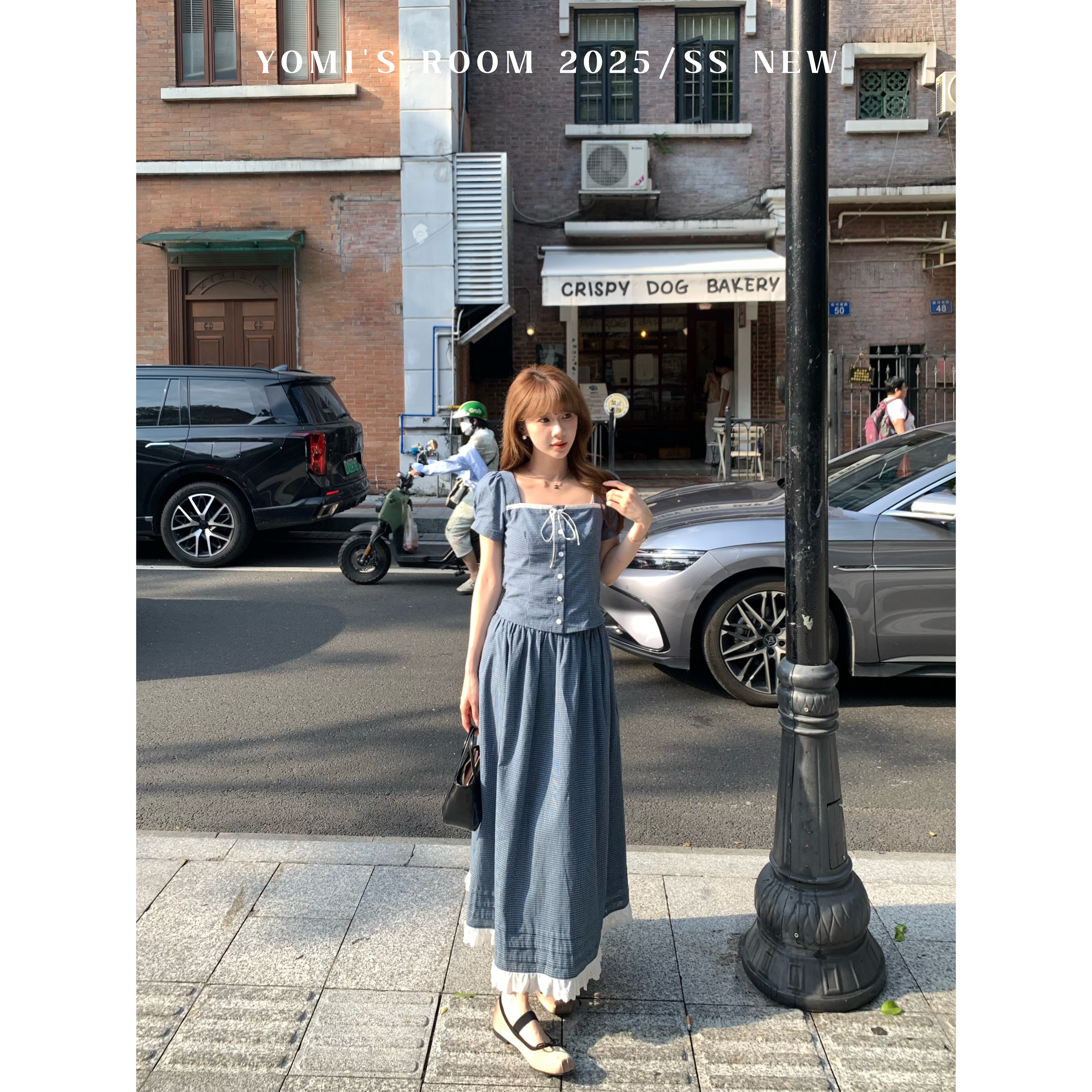 YOMI小个子【波尔卡假日】纯棉蓝白拼接套装休闲通勤薄款夏季显瘦