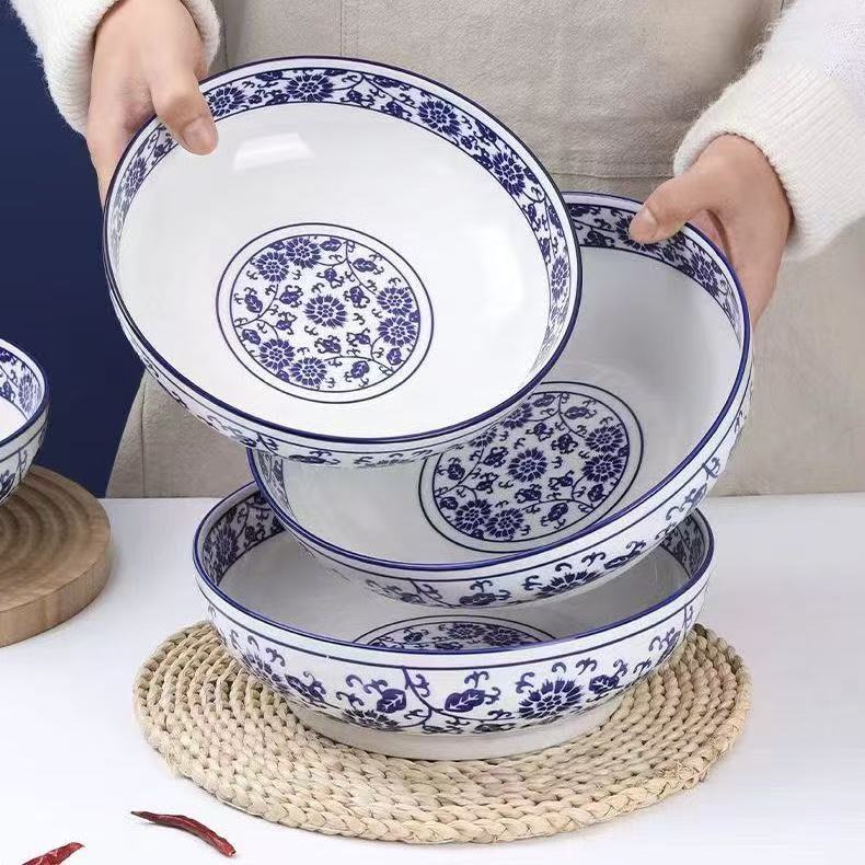 2个装青花瓷10英寸汤碗陶瓷釉下彩