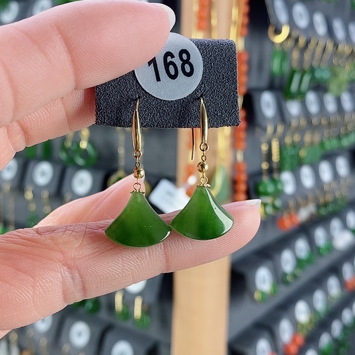 和田玉耳饰18K金镶嵌