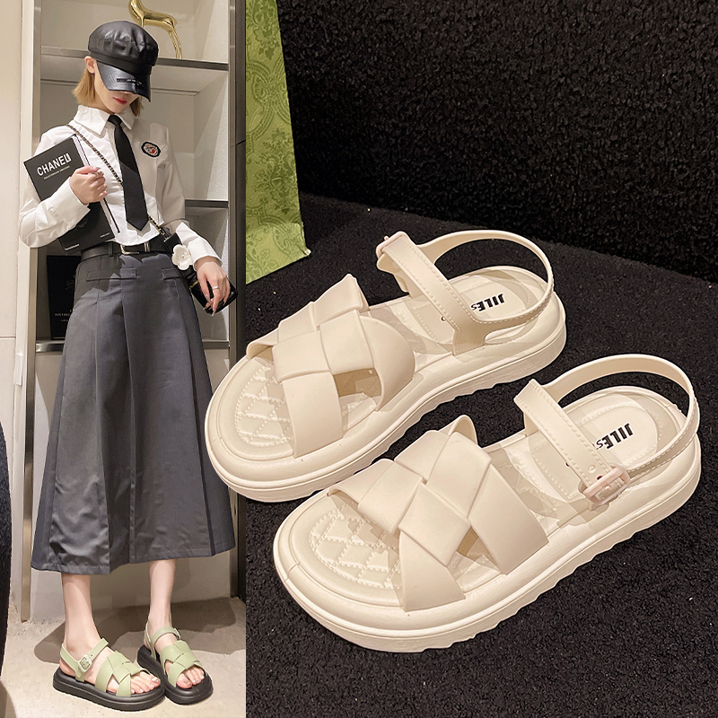 【几乐】夏季新款网红休闲时尚百搭外穿防滑厚底仙女风棋盘格拖鞋