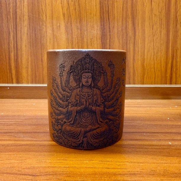 紫砂壶茶具全手工直筒大容量宽口陶瓷茶道柴烧杯紫砂茶杯管庆飞款