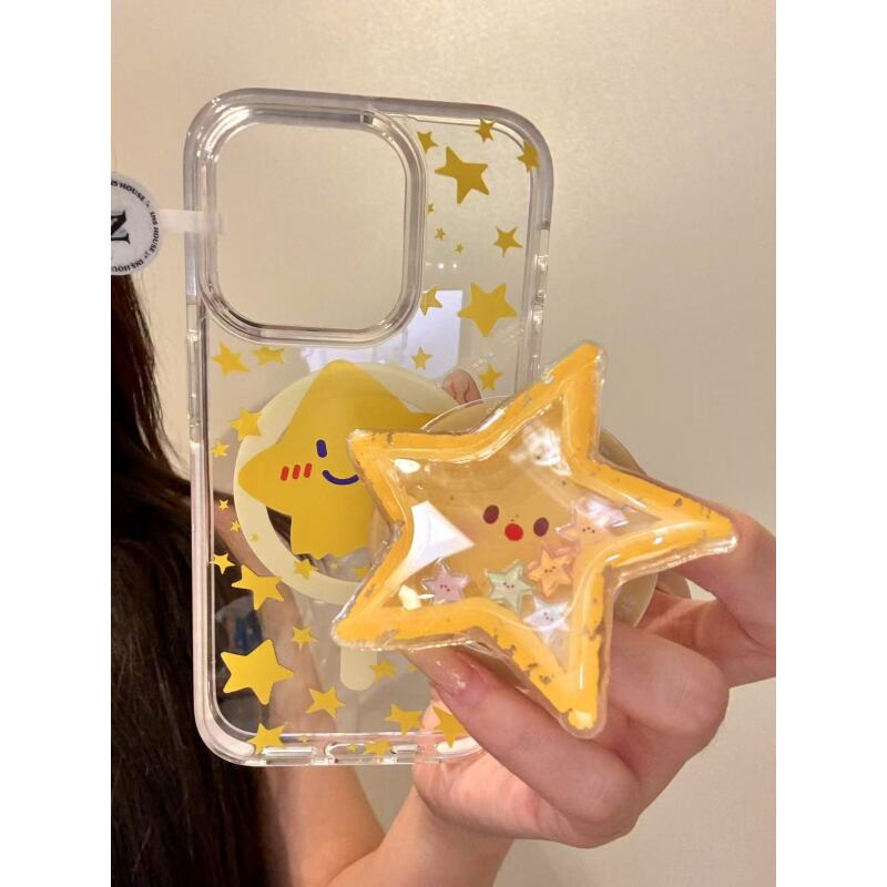 韩系可爱透底星星表情摇摇乐支架适用iphone16promax苹果15手机壳