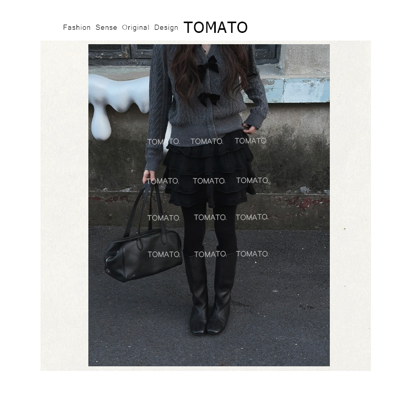 TomaTo-秋冬高腰显瘦短款荷叶边羊毛针织半身裙 C25Q66118