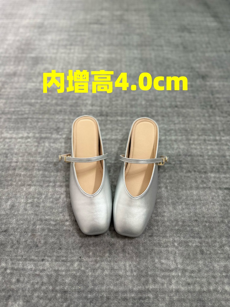内增高包头半拖鞋女夏季外穿2025新款韩版绒面复古仙女风银色单鞋