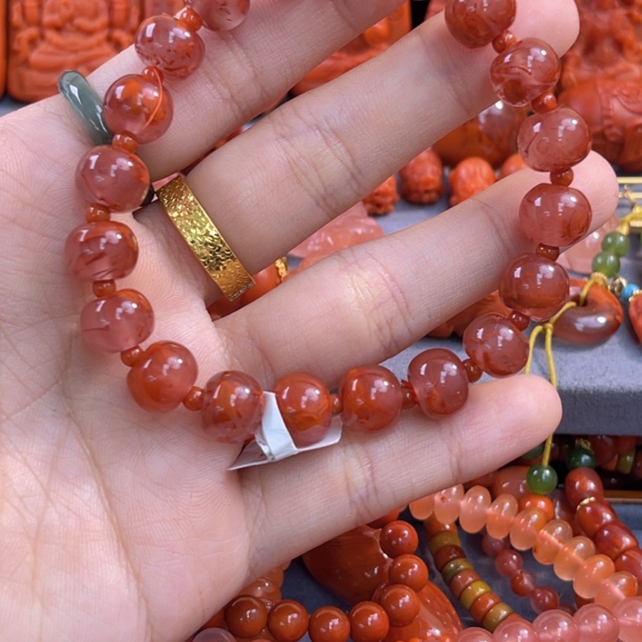 南红玛瑙多样性发一件未镶嵌玫红苹果珠手串卡9