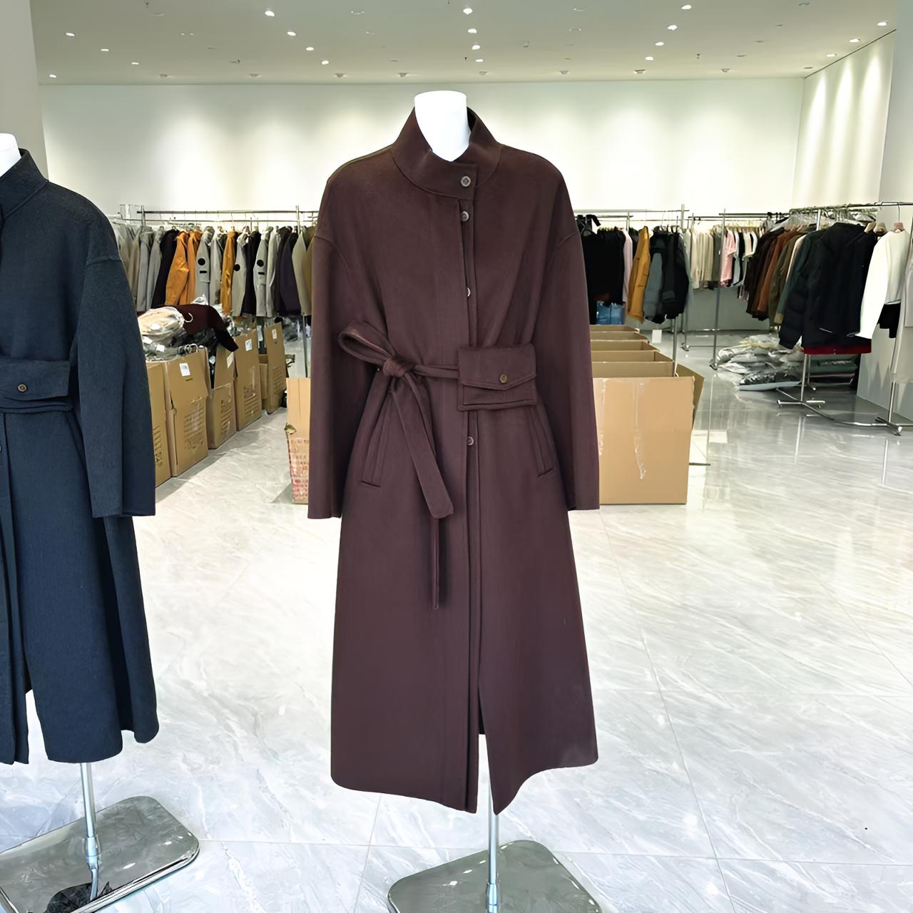 001羊绒双面尼手工长款外套大衣胸围116衣长121