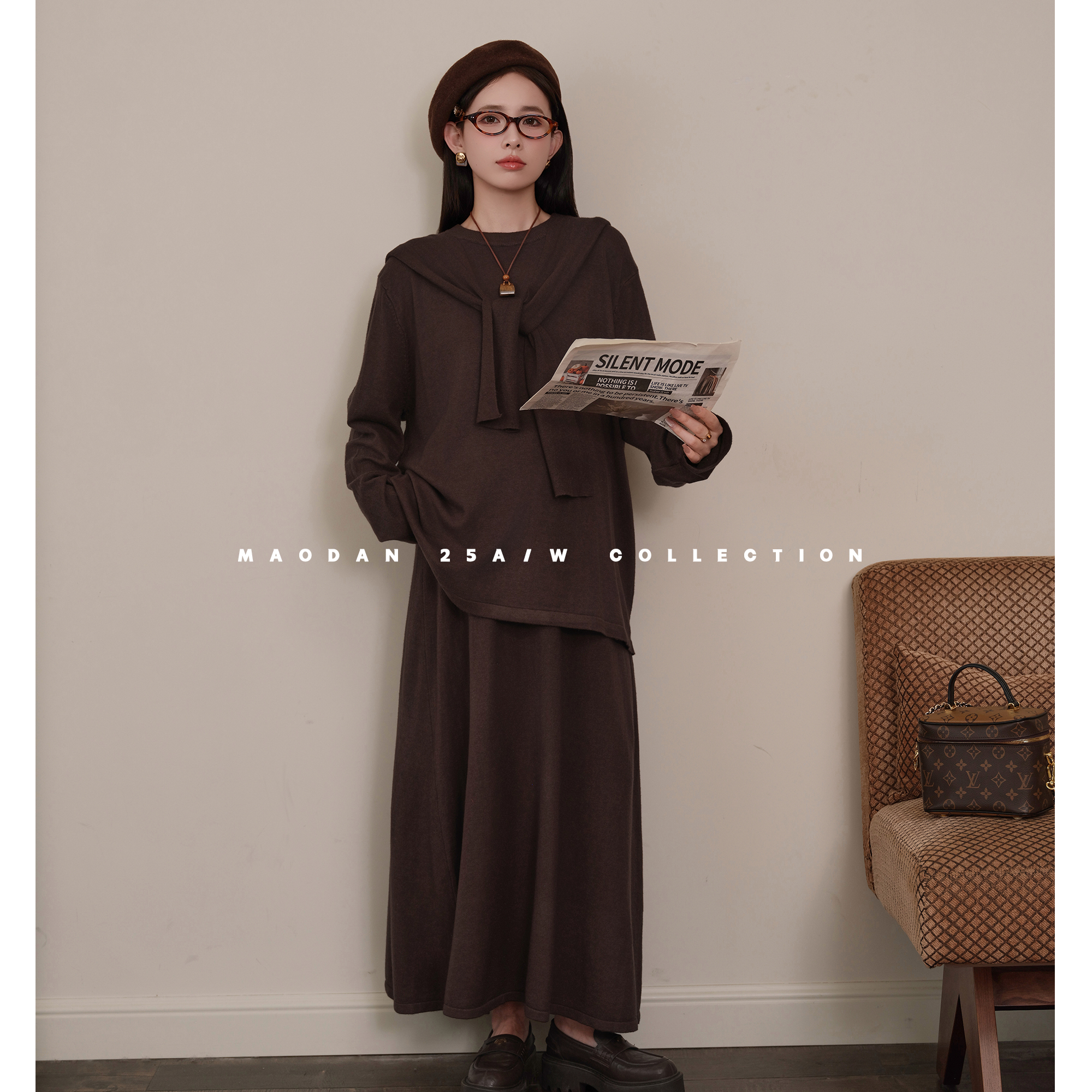 maodan/猫单【摩卡笔记】孕妇套装秋季新品洋气时髦休闲风上衣半裙