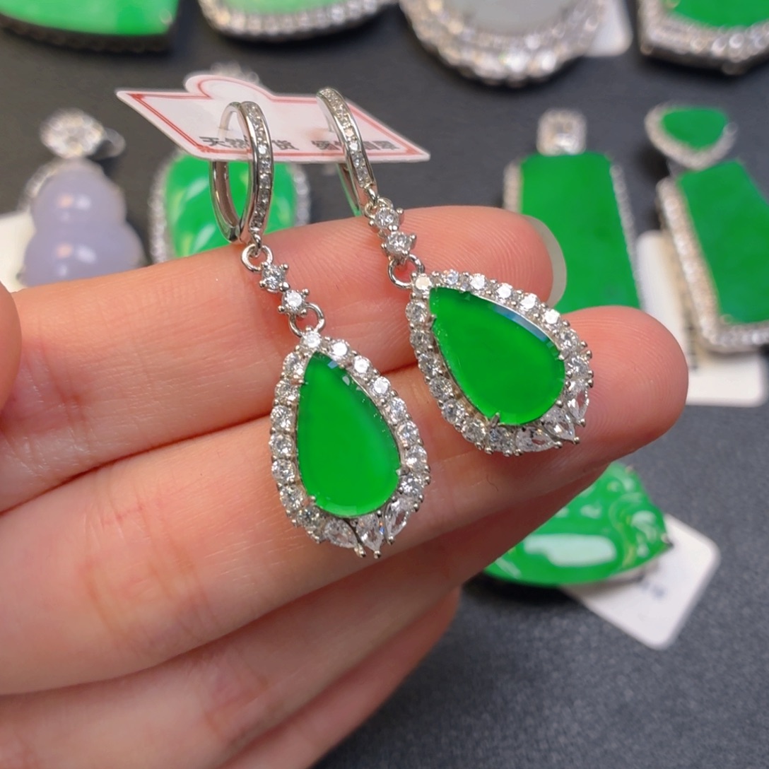 马***胎翡翠银S925镶嵌吊坠(不含链)耳坠