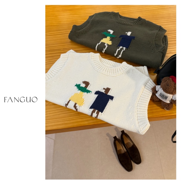 董洁同款！设计师款！减龄百搭 跳舞小人针织粗线针织马甲女33226