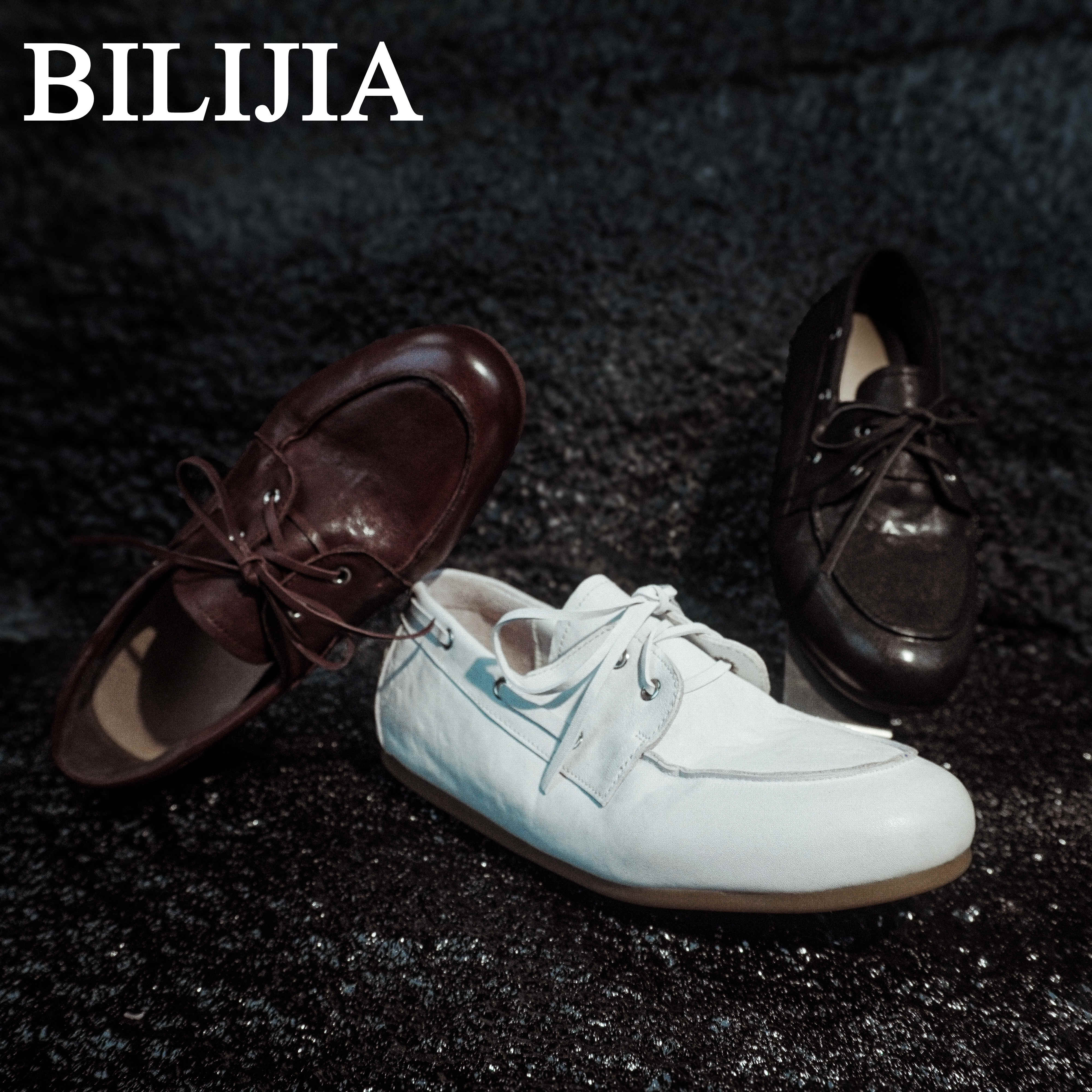 【BILIJIA】复古水洗牛皮系带柔软舒适平底休闲乐福鞋BLD029