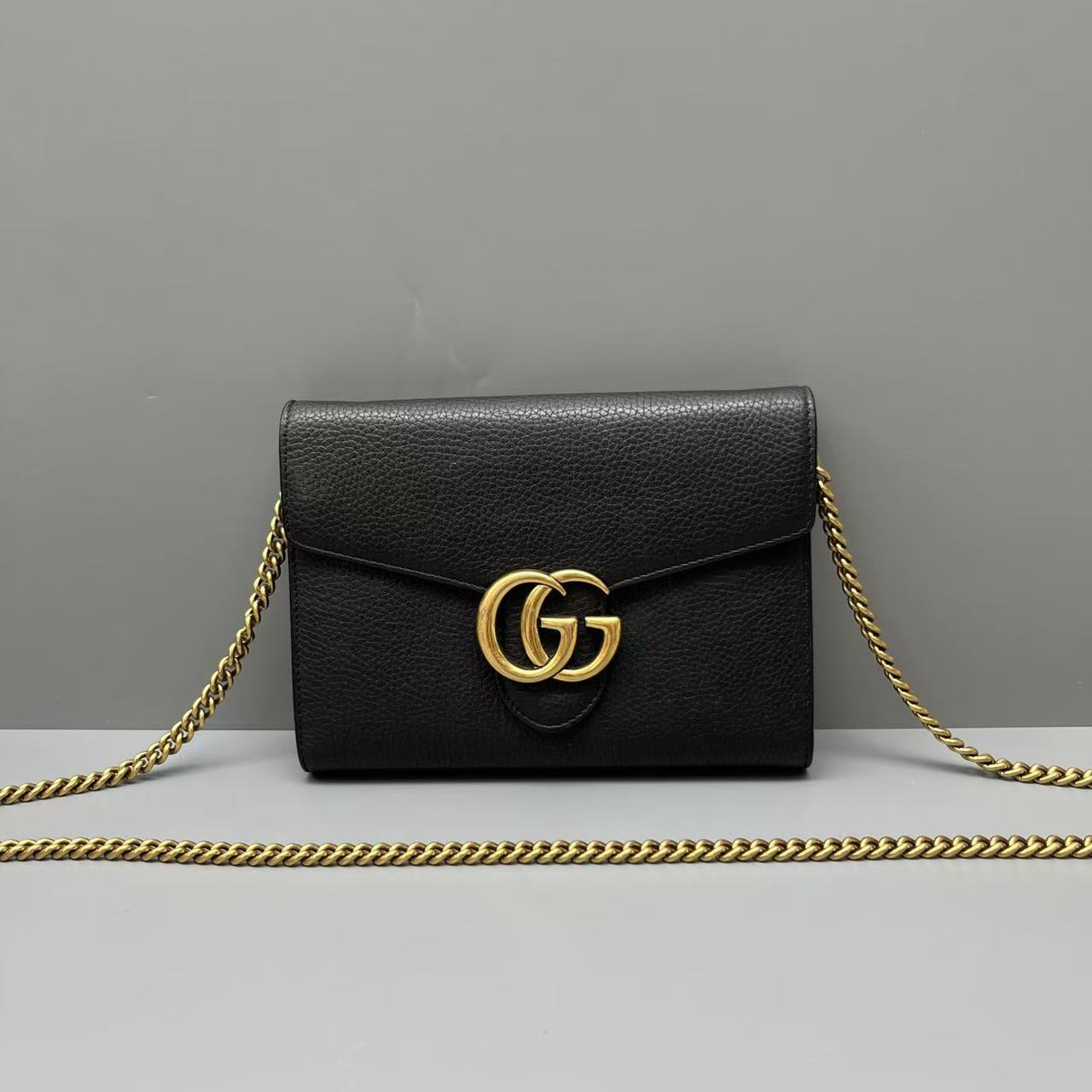 95新 GUCCI/古驰 黑金荔枝纹marmont链条包 尺寸20*15 SV14996
