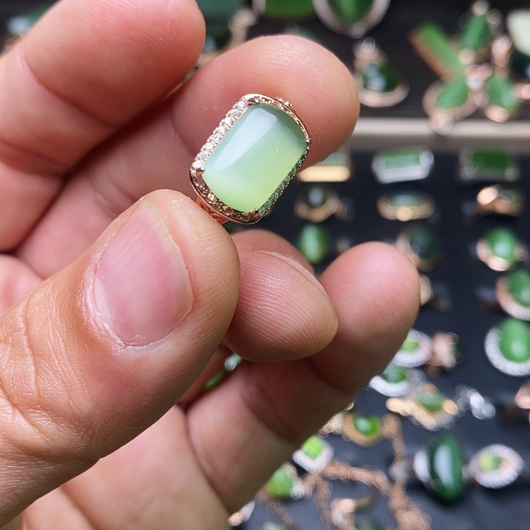 和田玉（碧玉）戒指银S925镶嵌