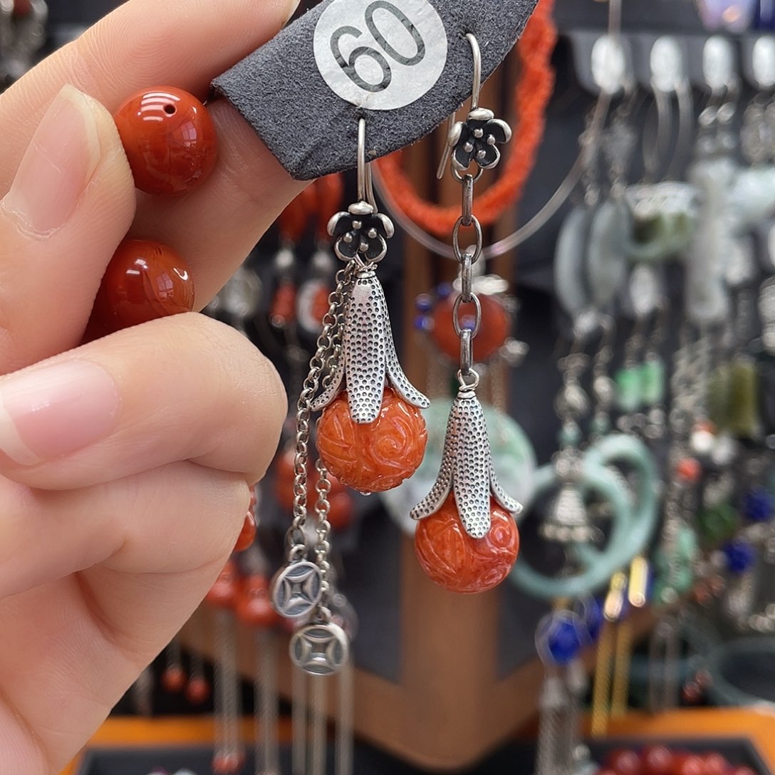 南红玛瑙耳饰银S925镶嵌你**气251hjjjjj