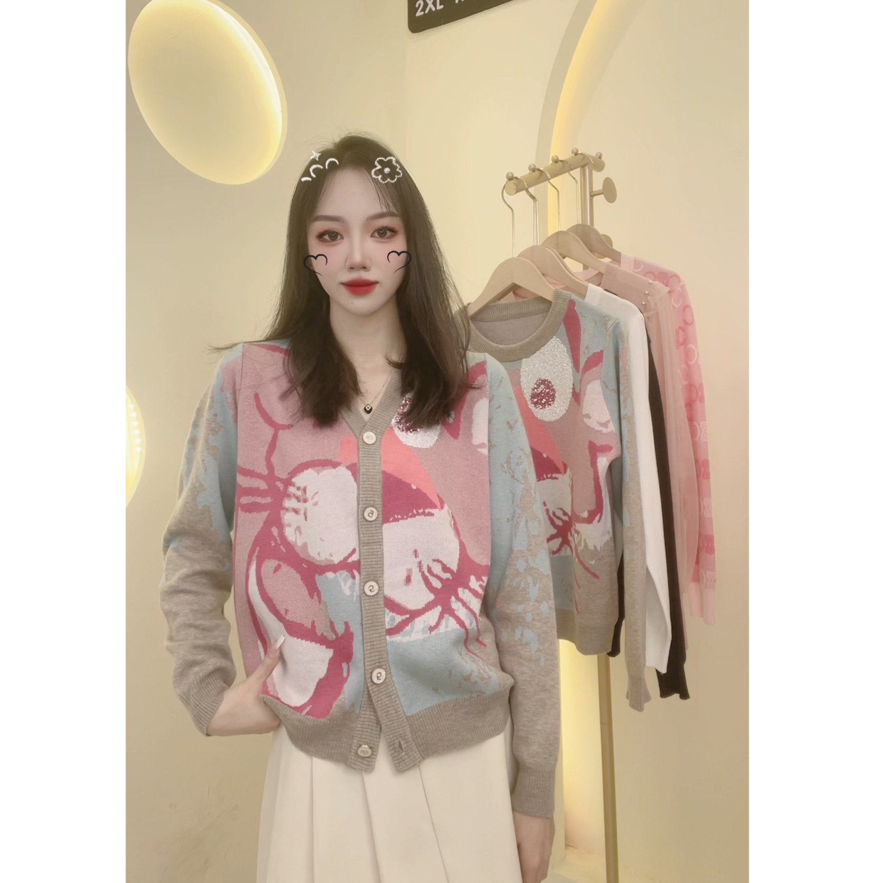 【定制大码女装80-200斤】提花亮片秋冬卡通粉红豹时尚百搭上衣1783