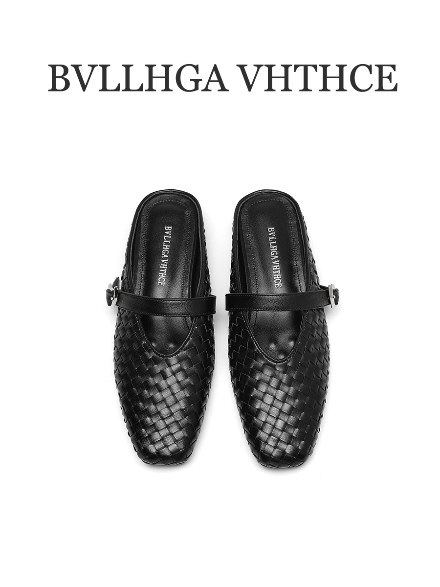 BVLLHGA VHTHCE 手工新款编织胎牛真皮时尚百搭半拖女鞋 998