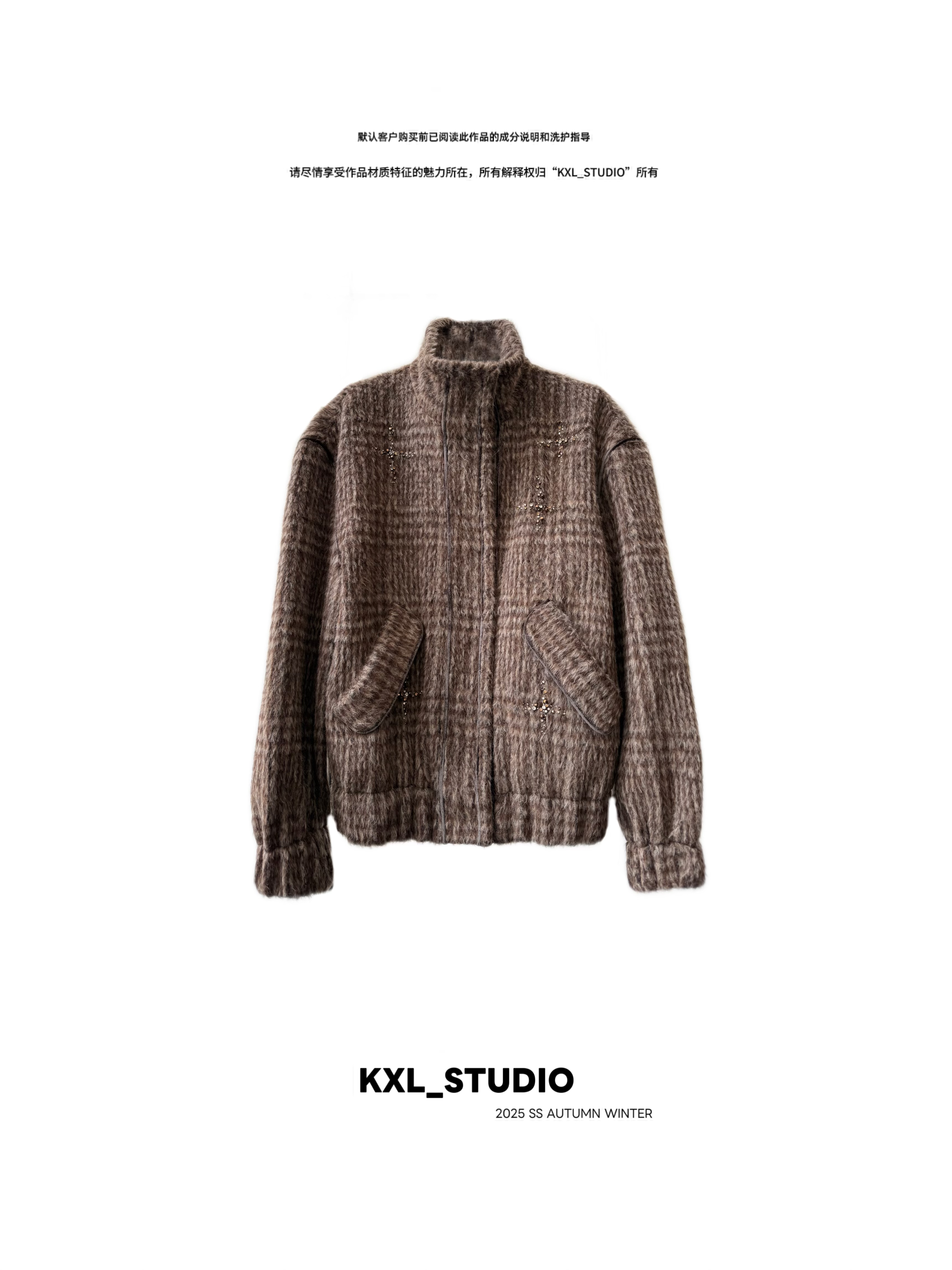 KXL-STUDIO 【KELE精选】布拉格_格纹手缝钉珠棒球服54910